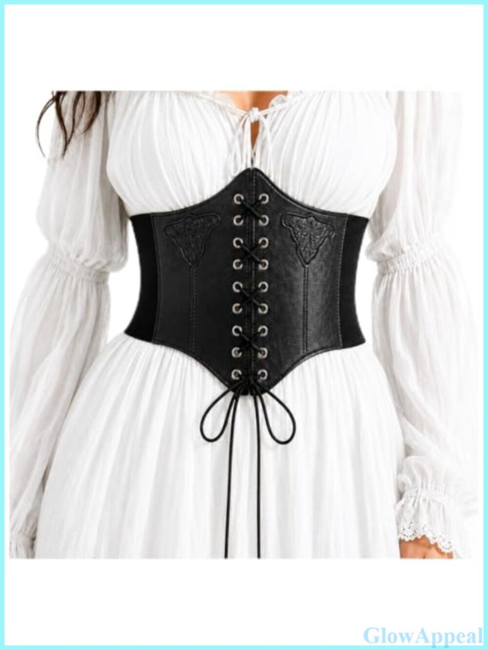 Faux Leather Renaissance Corset Belt Wide Elastic Lace-Up Waspie Waist Belt